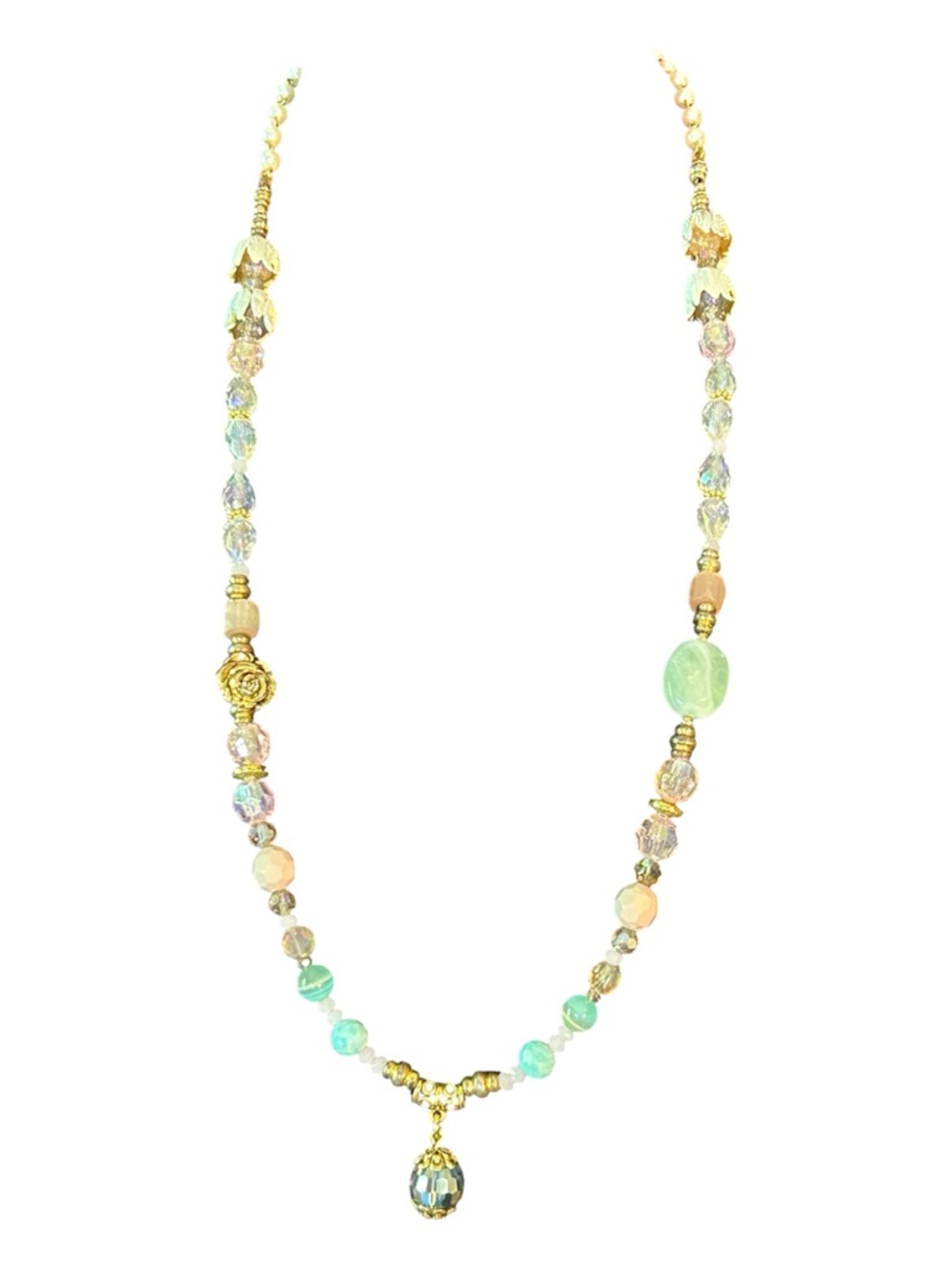Pastel Artisan Mixed Material Necklace - amazonite,cats eye,acrylic,crystal